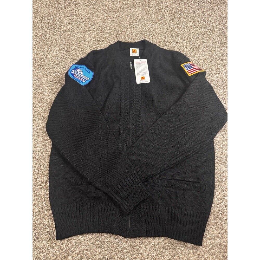 Kenosha Transit Uniform Sweater M NWT A+ SAI Navy Zip Cardigan USA Flag